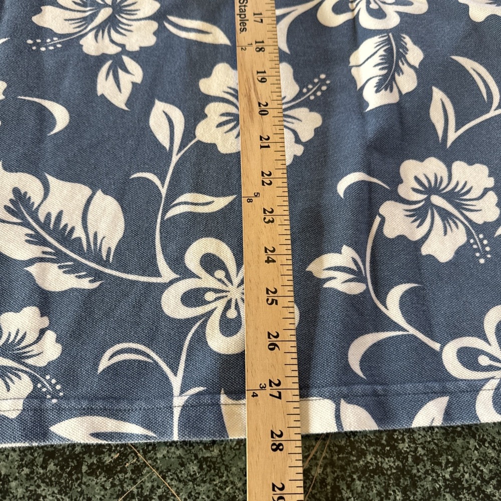 Crazy Shirts Size M VTG 100% Cotton Blue & White Floral Hawaiian Polo Shirt - Picture 9 of 13
